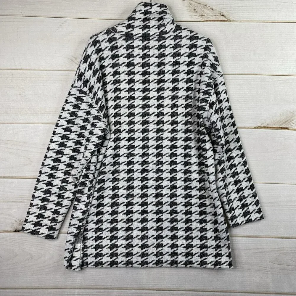 Chico's Sweater Sz 0 Women S 4/6 Black White Houndstooth Mock Neck Heavy Stretch